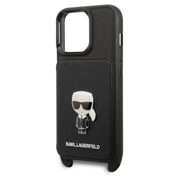 Karl Lagerfeld Crossbody Handy Hülle Case Saffiano Metal Ikonik Karl für iPhone 13 / 13 Pro Schwarz