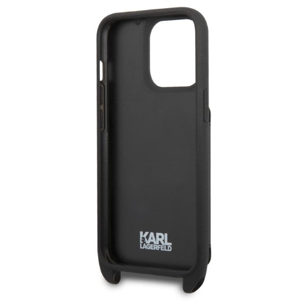 Karl Lagerfeld Crossbody Handy Hülle Case Saffiano Metal Ikonik Karl für iPhone 13 / 13 Pro Schwarz