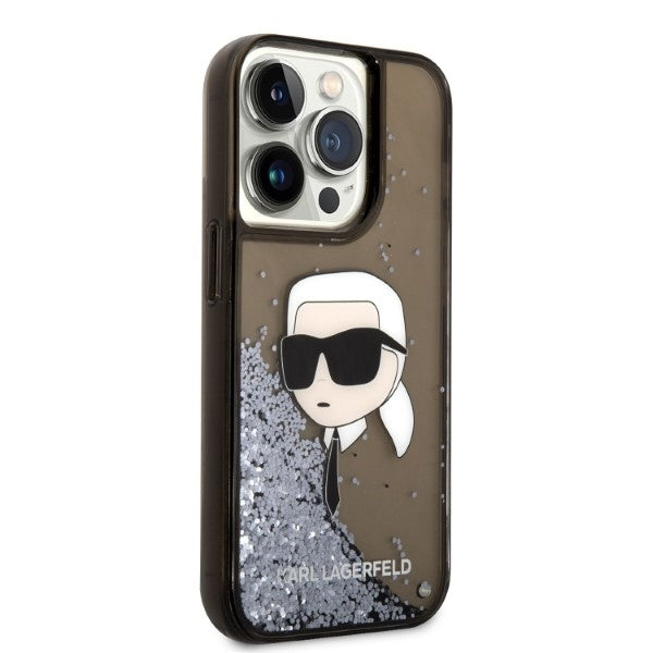 Karl Lagerfeld Handy Hülle Case Liquid Glitzer Karl für iPhone 14 Pro Schwarz