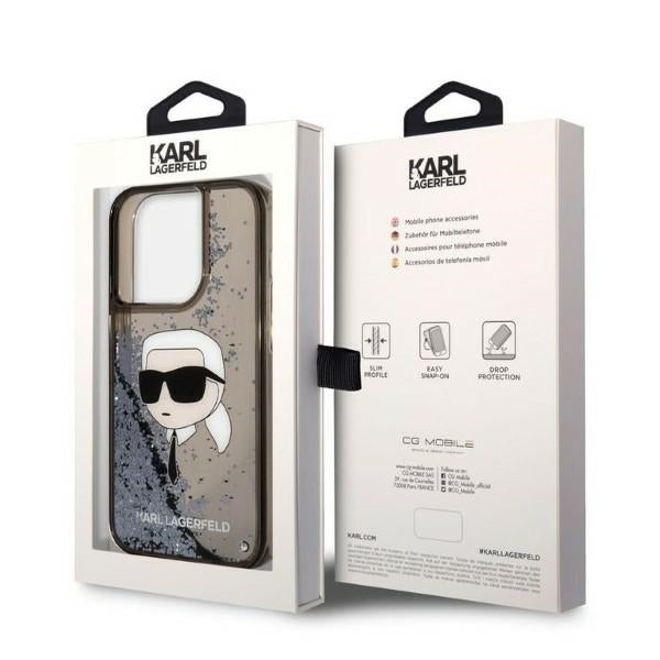 Karl Lagerfeld Handy Hülle Case Liquid Glitzer Karl für iPhone 14 Pro Schwarz