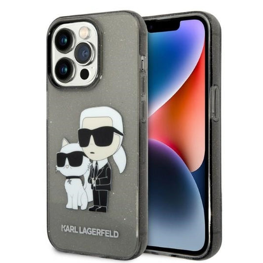 Karl Lagerfeld Handy Hülle Case Glitzer Karl & Choupette für iPhone 14 Pro Max Schwarz