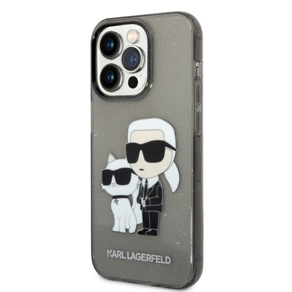 Karl Lagerfeld Handy Hülle Case Glitzer Karl & Choupette für iPhone 14 Pro Max Schwarz