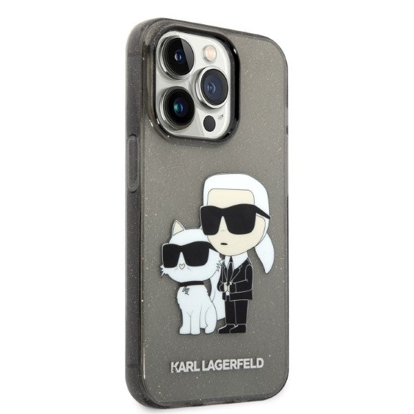 Karl Lagerfeld Handy Hülle Case Glitzer Karl & Choupette für iPhone 14 Pro Max Schwarz