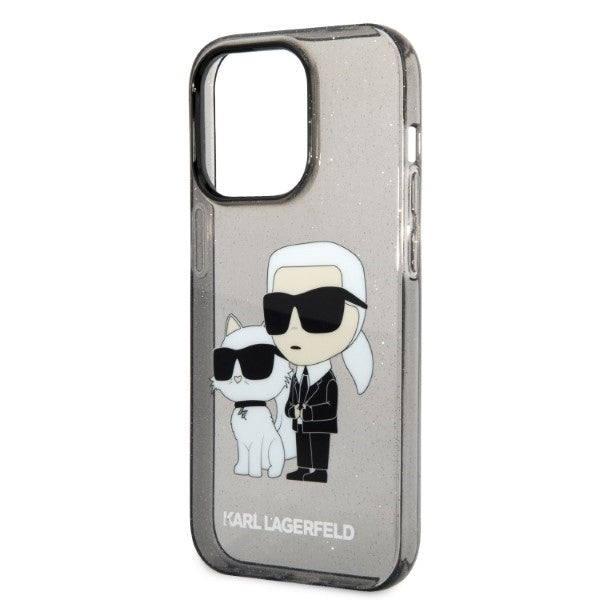 Karl Lagerfeld Handy Hülle Case Glitzer Karl & Choupette für iPhone 14 Pro Max Schwarz