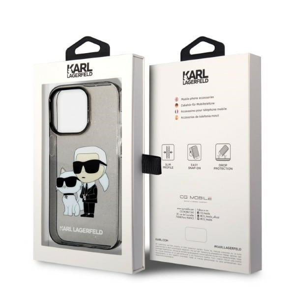 Karl Lagerfeld Handy Hülle Case Glitzer Karl & Choupette für iPhone 14 Pro Max Schwarz