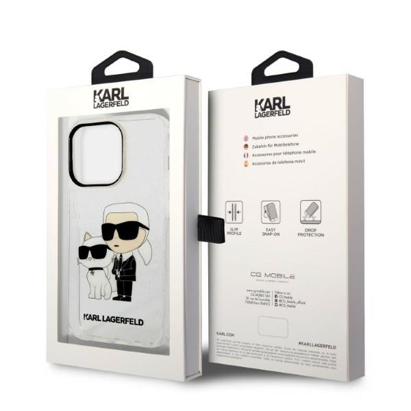 Karl Lagerfeld Handy Hülle Case Glitzer Karl & Choupette für iPhone 14 Pro Weiß