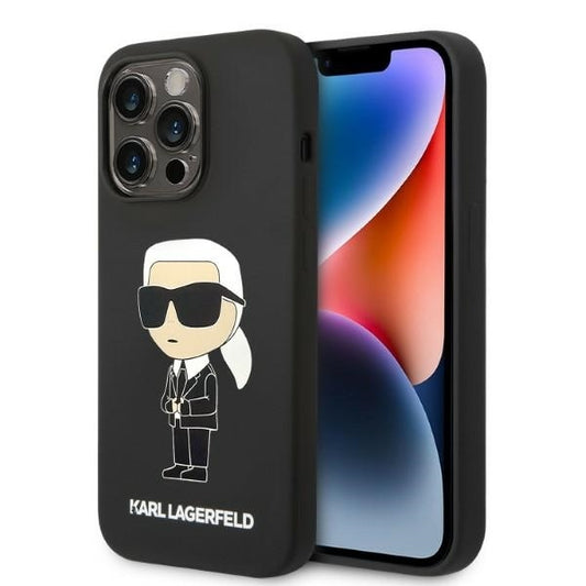 Karl Lagerfeld Handy Hülle Case Liquid Silikon Ikonik für iPhone 14 Pro Schwarz