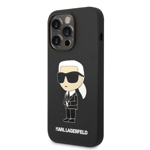 Karl Lagerfeld Handy Hülle Case Liquid Silikon Ikonik für iPhone 14 Pro Schwarz