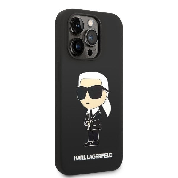 Karl Lagerfeld Handy Hülle Case Liquid Silikon Ikonik für iPhone 14 Pro Schwarz