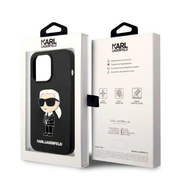 Karl Lagerfeld Handy Hülle Case Liquid Silikon Ikonik für iPhone 14 Pro Schwarz