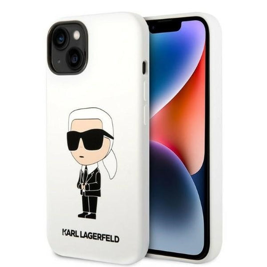 Karl Lagerfeld Handy Hülle Case Liquid Silikon Ikonik für iPhone 13 / 14 / 15 Weiß