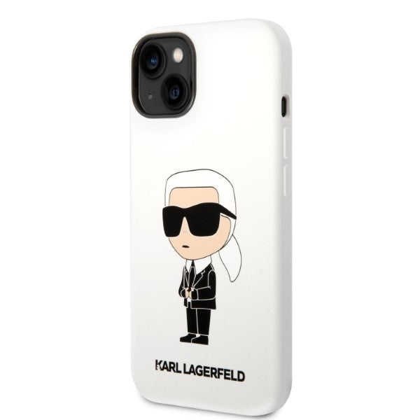 Karl Lagerfeld Handy Hülle Case Liquid Silikon Ikonik für iPhone 13 / 14 / 15 Weiß