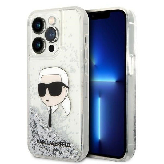 Karl Lagerfeld Handy Hülle Case Liquid Glitzer Karl für iPhone 14 Pro