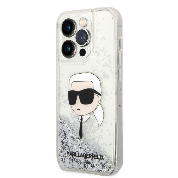 Karl Lagerfeld Handy Hülle Case Liquid Glitzer Karl für iPhone 14 Pro