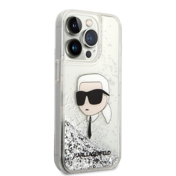 Karl Lagerfeld Handy Hülle Case Liquid Glitzer Karl für iPhone 14 Pro