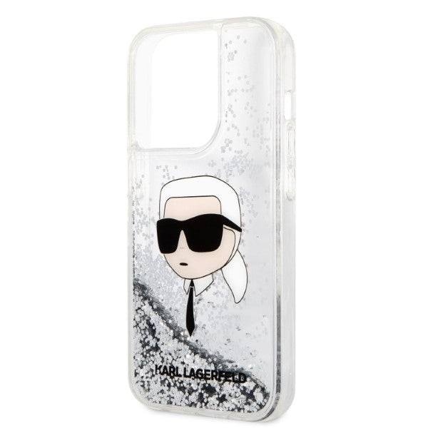 Karl Lagerfeld Handy Hülle Case Liquid Glitzer Karl für iPhone 14 Pro
