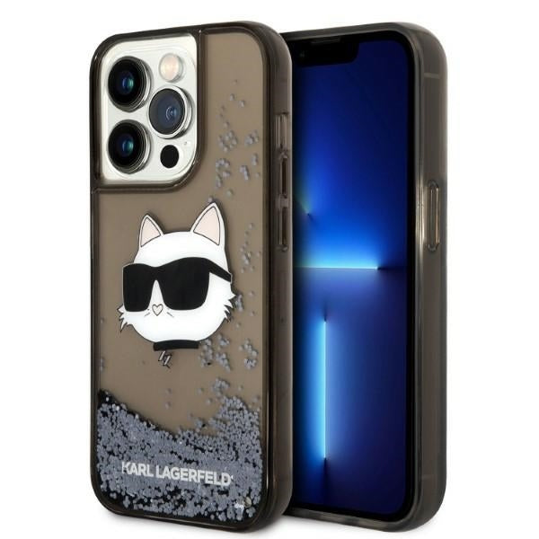 Karl Lagerfeld Handy Hülle Case Liquid Glitzer Choupette für iPhone 14 Pro Max Schwarz
