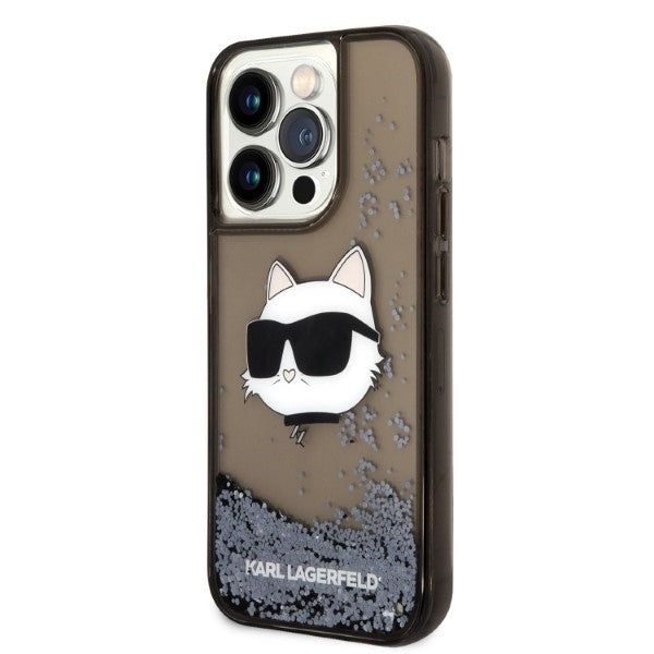 Karl Lagerfeld Handy Hülle Case Liquid Glitzer Choupette für iPhone 14 Pro Max Schwarz