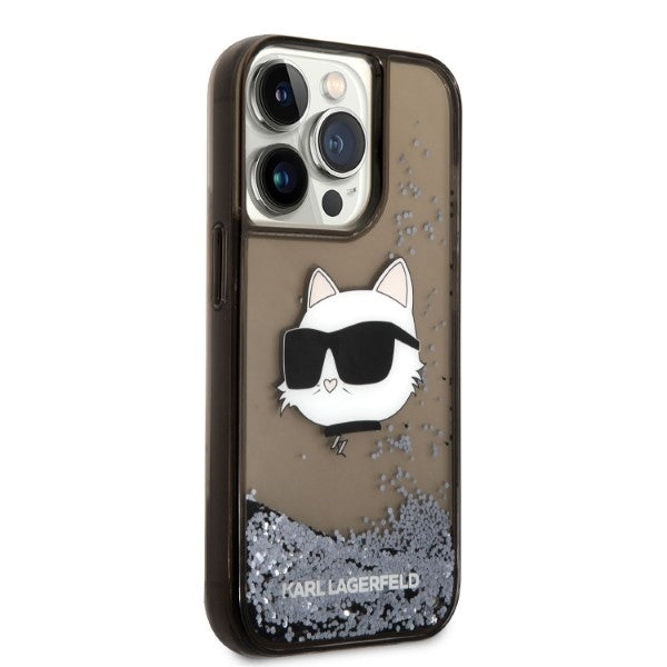 Karl Lagerfeld Handy Hülle Case Liquid Glitzer Choupette für iPhone 14 Pro Max Schwarz