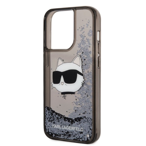 Karl Lagerfeld Handy Hülle Case Liquid Glitzer Choupette für iPhone 14 Pro Max Schwarz