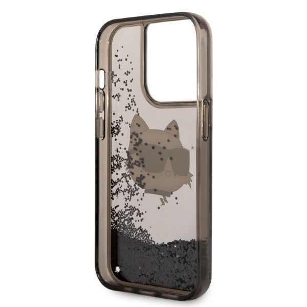 Karl Lagerfeld Handy Hülle Case Liquid Glitzer Choupette für iPhone 14 Pro Max Schwarz
