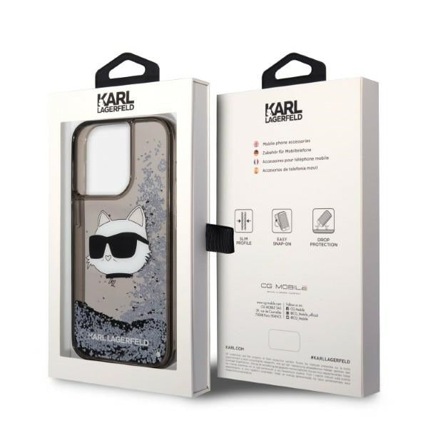 Karl Lagerfeld Handy Hülle Case Liquid Glitzer Choupette für iPhone 14 Pro Max Schwarz