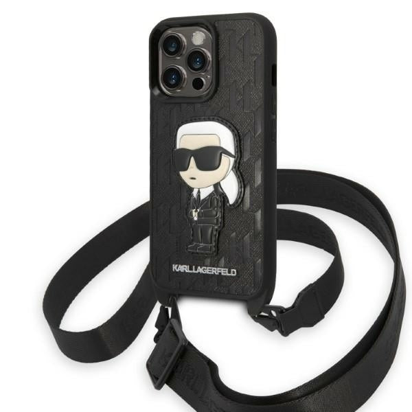Karl Lagerfeld Crossbody Handy Hülle Case Monogram Ikonik Karl Patch für iPhone 14 Pro Schwarz