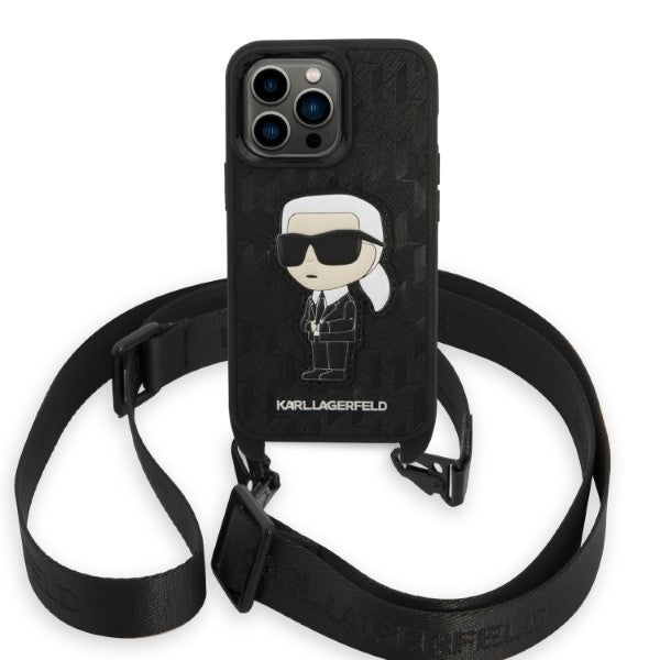 Karl Lagerfeld Crossbody Handy Hülle Case Monogram Ikonik Karl Patch für iPhone 14 Pro Schwarz