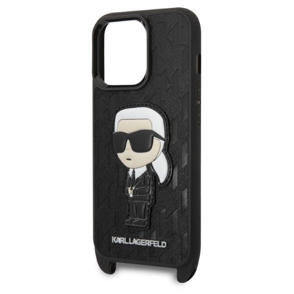 Karl Lagerfeld Crossbody Handy Hülle Case Monogram Ikonik Karl Patch für iPhone 14 Pro Schwarz