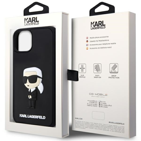 Karl Lagerfeld Handy Hülle Case 3D Rubber Ikonik für iPhone 13 / 14 / 15 Schwarz