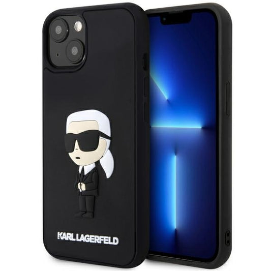 Karl Lagerfeld Handy Hülle Case 3D Rubber Ikonik für iPhone 13 / 14 / 15 Schwarz