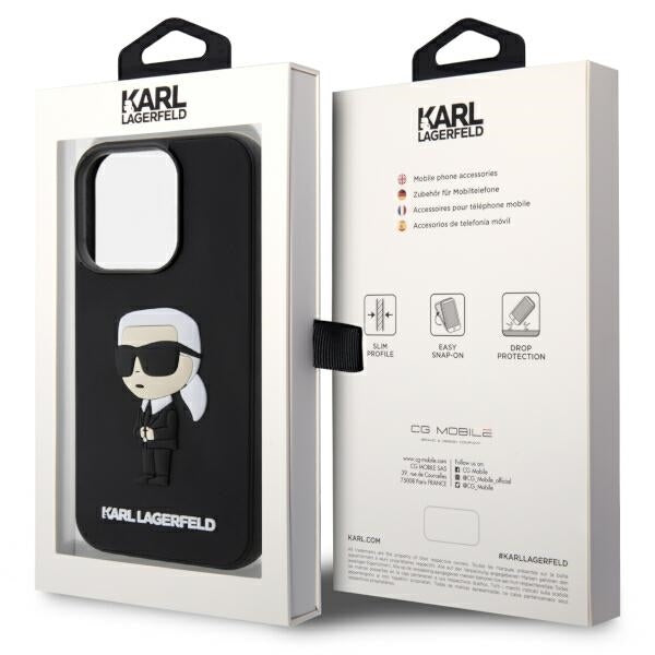 Karl Lagerfeld Handy Hülle Case 3D Rubber Ikonik für iPhone 14 Pro Max Schwarz