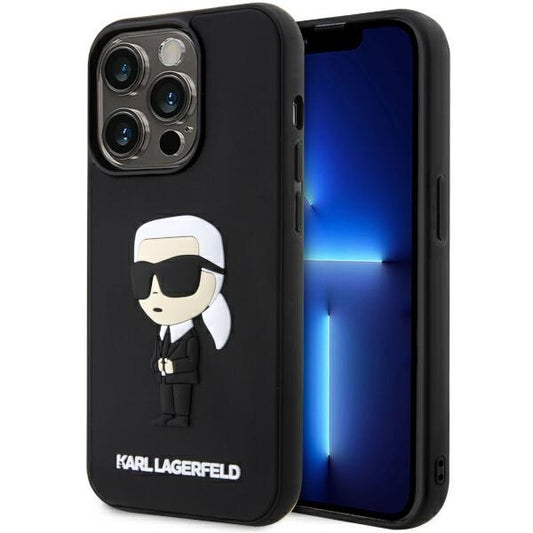 Karl Lagerfeld Handy Hülle Case 3D Rubber Ikonik für iPhone 14 Pro Max Schwarz