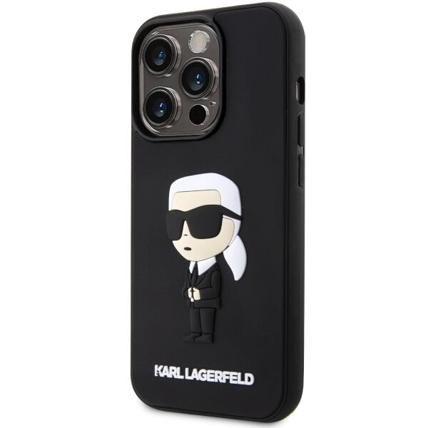 Karl Lagerfeld Handy Hülle Case 3D Rubber Ikonik für iPhone 14 Pro Schwarz