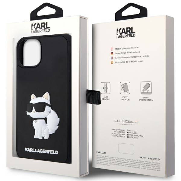 Karl Lagerfeld Handy Hülle Case 3D Rubber Choupette für iPhone 13 / 14 / 15 Schwarz