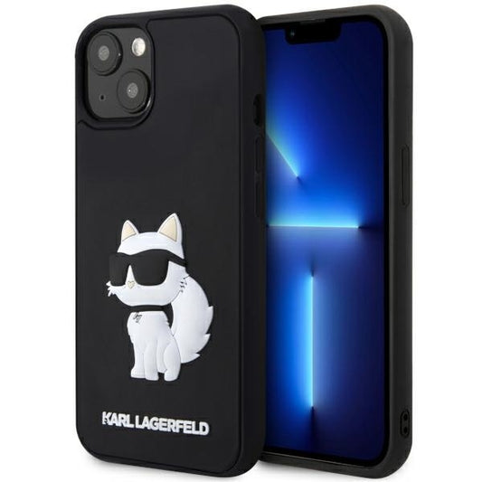 Karl Lagerfeld Handy Hülle Case 3D Rubber Choupette für iPhone 13 / 14 / 15 Schwarz