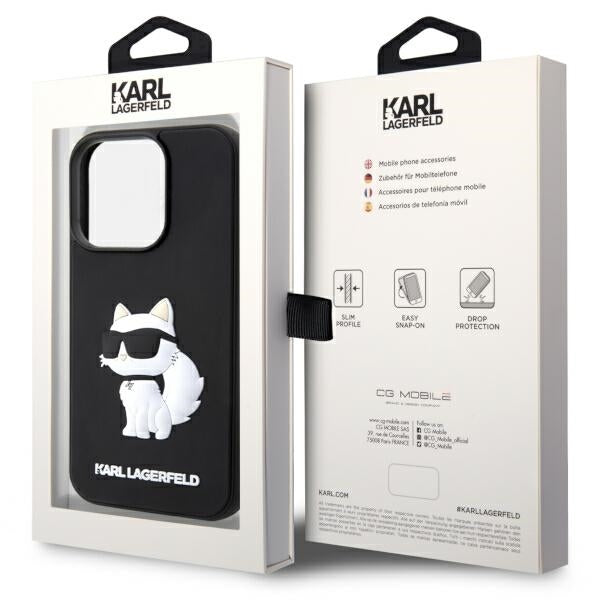 Karl Lagerfeld Handy Hülle Case 3D Rubber Choupette für iPhone 14 Pro Max Schwarz
