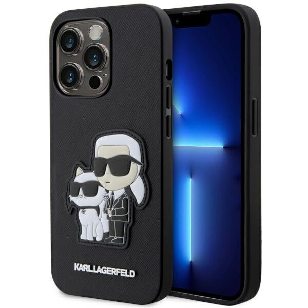 Karl Lagerfeld Handy Hülle Case Saffiano 3D Karl & Choupette für iPhone 14 Pro Max Schwarz