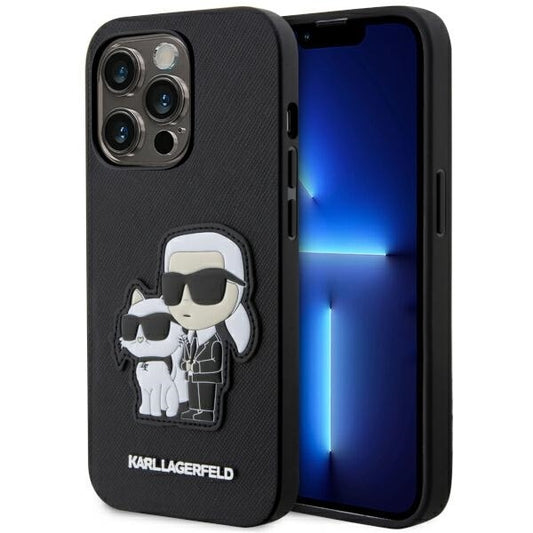 Karl Lagerfeld Handy Hülle Case Saffiano 3D Karl & Choupette für iPhone 14 Pro Max Schwarz