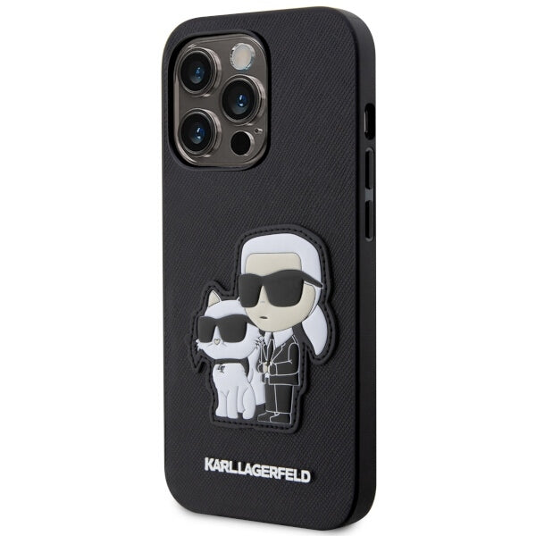Karl Lagerfeld Handy Hülle Case Saffiano 3D Karl & Choupette für iPhone 14 Pro Max Schwarz