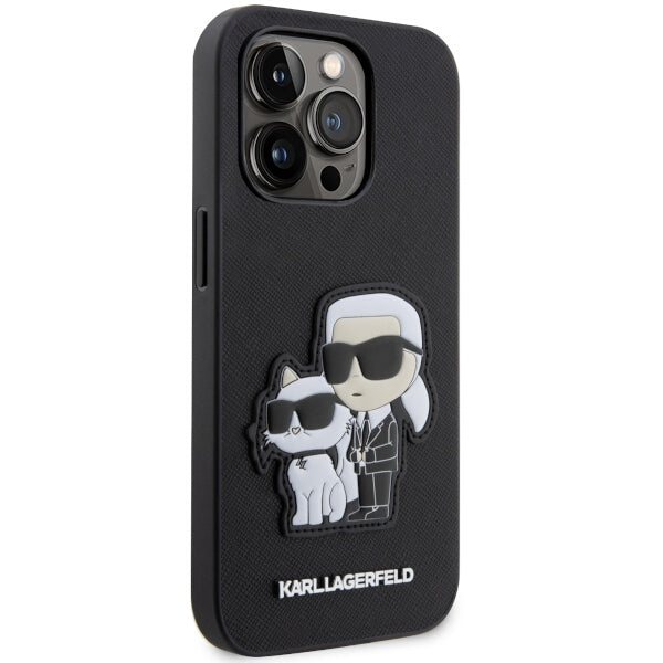 Karl Lagerfeld Handy Hülle Case Saffiano 3D Karl & Choupette für iPhone 14 Pro Max Schwarz