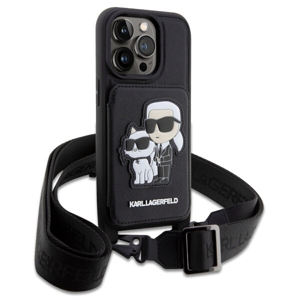 Karl Lagerfeld Crossbody Handy Hülle Case Saffiano Karl & Choupette für iPhone 14 Pro Schwarz
