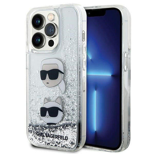 Karl Lagerfeld Handy Hülle Case Liquid Glitzer Karl & Choupette für iPhone 14 Pro Max