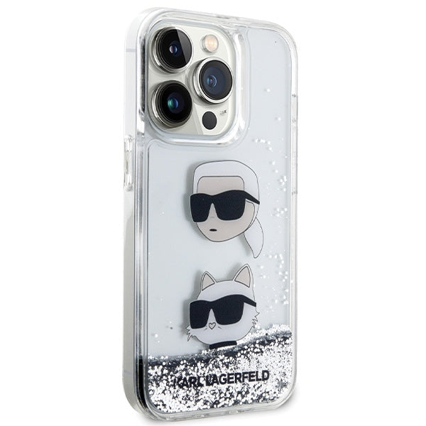 Karl Lagerfeld Handy Hülle Case Liquid Glitzer Karl & Choupette für iPhone 14 Pro Max
