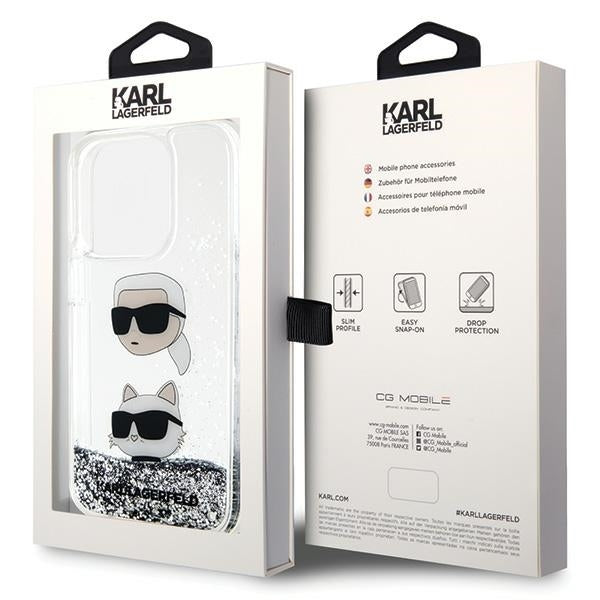 Karl Lagerfeld Handy Hülle Case Liquid Glitzer Karl & Choupette für iPhone 14 Pro Max