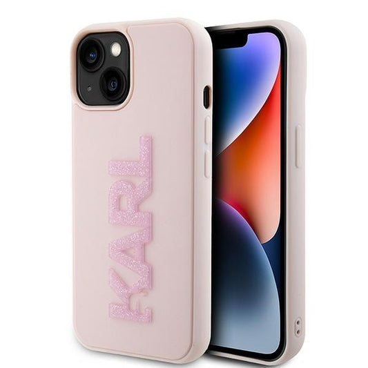 Karl Lagerfeld Handy Hülle Case 3D Glitzer Logo "KARL" für iPhone 13 / 14 / 15 Rosa