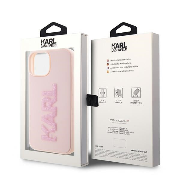 Karl Lagerfeld Handy Hülle Case 3D Glitzer Logo "KARL" für iPhone 13 / 14 / 15 Rosa