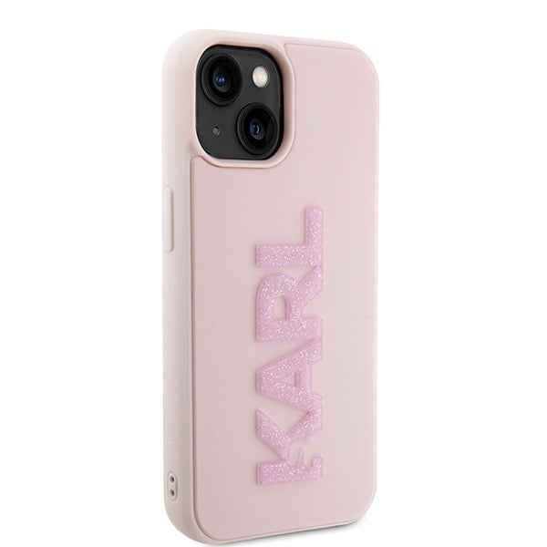 Karl Lagerfeld Handy Hülle Case 3D Glitzer Logo "KARL" für iPhone 13 / 14 / 15 Rosa