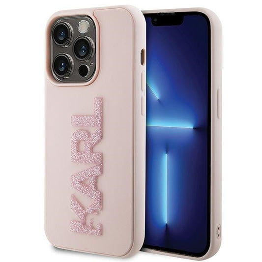 Karl Lagerfeld Handy Hülle Case 3D Glitzer Logo "KARL" für iPhone 15 Pro Rosa