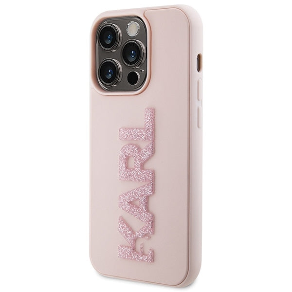 Karl Lagerfeld Handy Hülle Case 3D Glitzer Logo "KARL" für iPhone 15 Pro Rosa